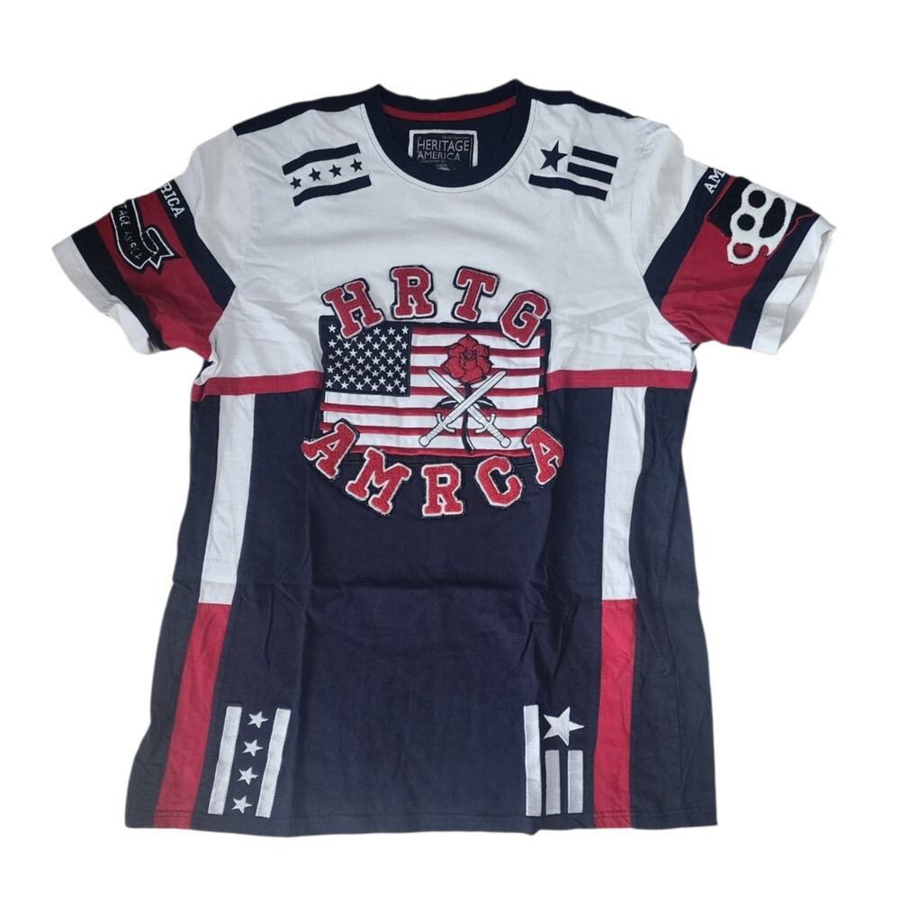 The Heritage By America USA 100% Cotton Mens T-Shirt Size 2XL Flag XSwords Rose.